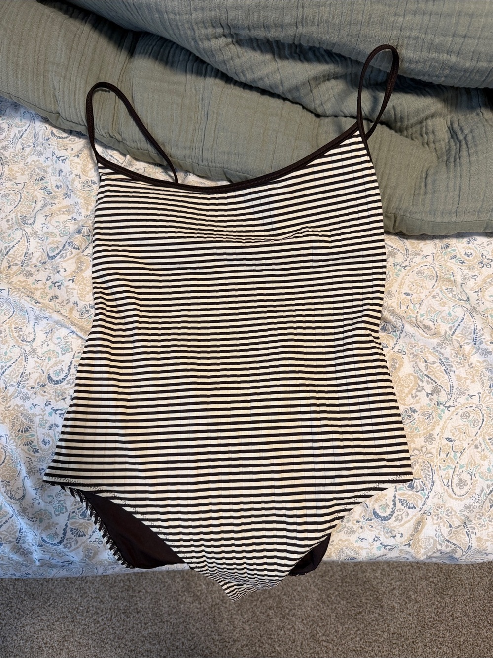 aerie Black and White Striped One-Piece Swimsuit